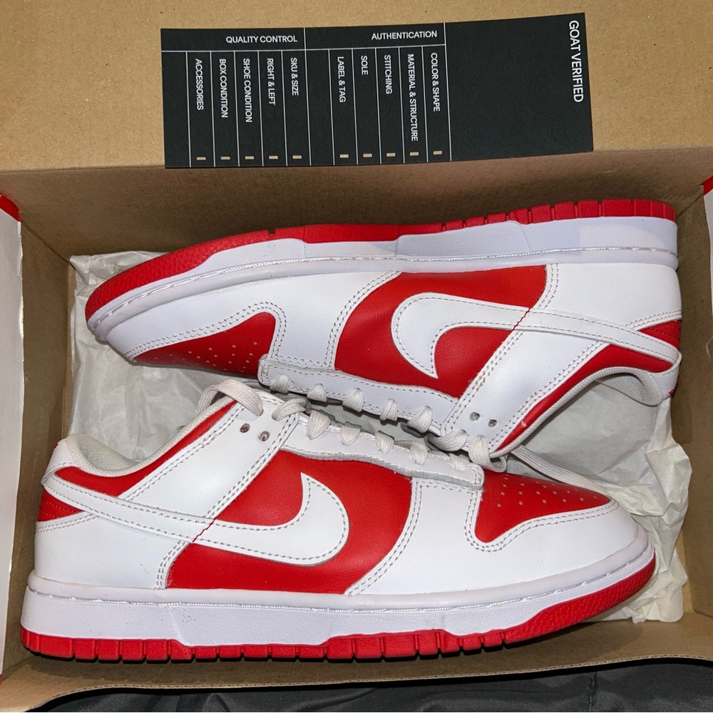 Red and White Mens Nike Dunks